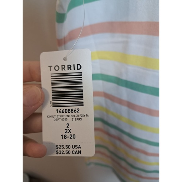 Torrid Women's 2X Top Multi Stripe One Shoulder Foxy Tank - Picture 5 of 6